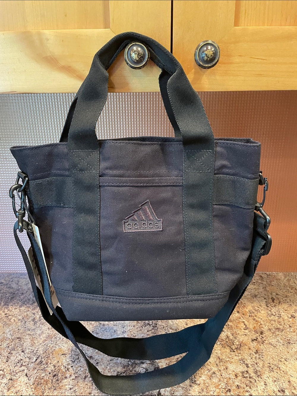 adidas Black Canvas Messenger Tote with Adjustable Strap